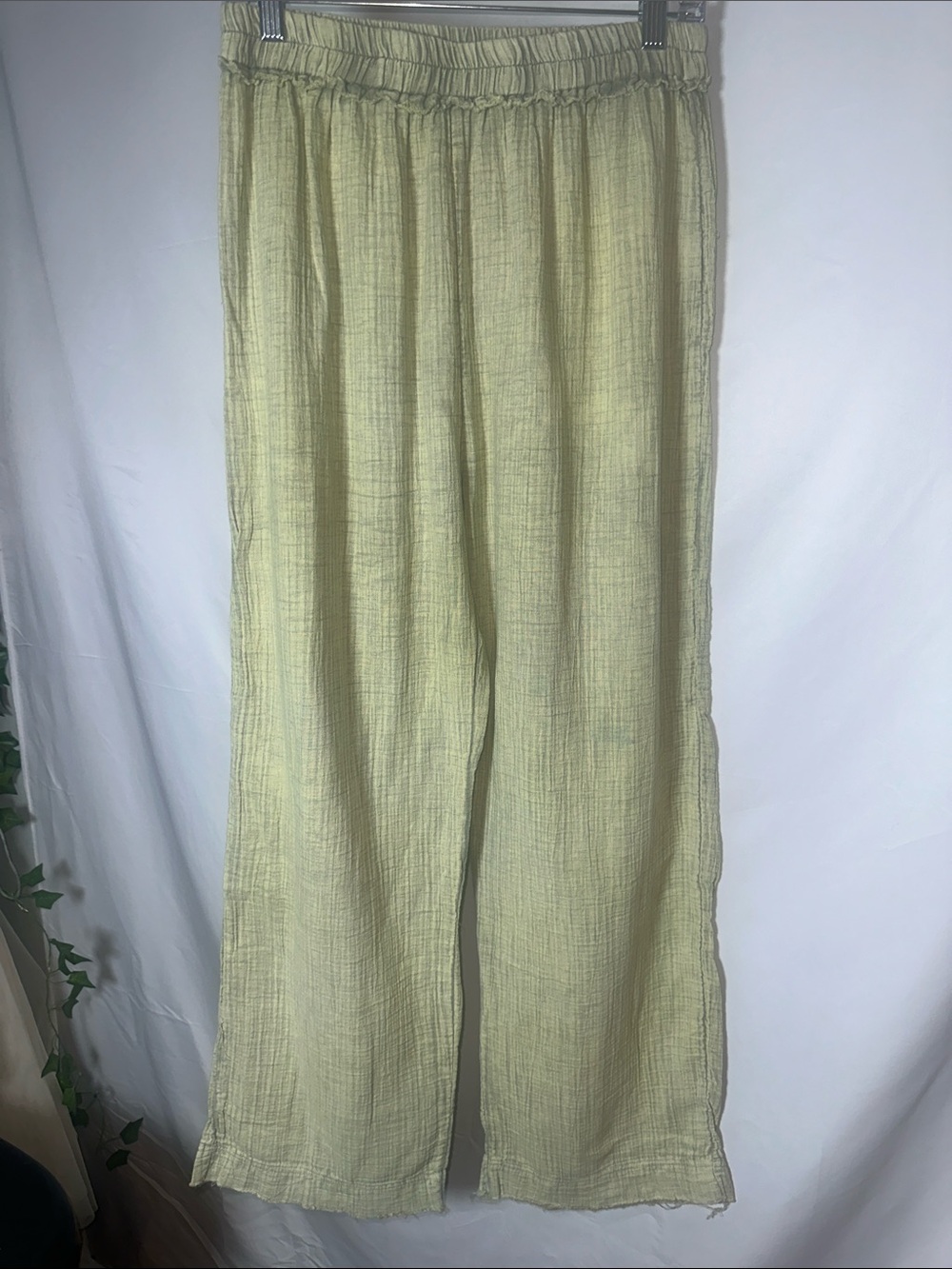 Light Green Wide-Leg Elastic-Waist Pull-On Pants